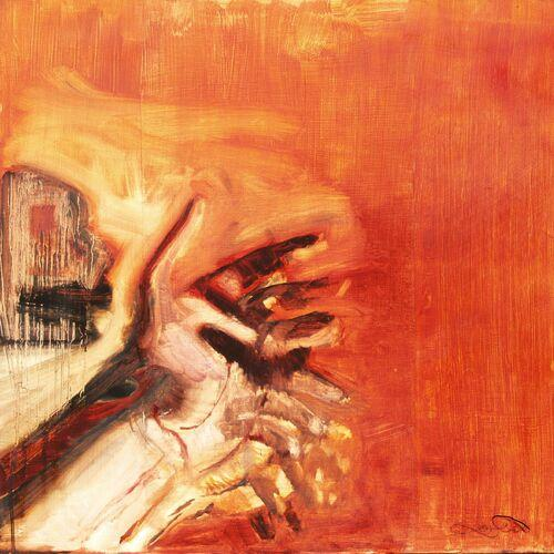 Blurry and dreamy painting of multiples left hands blending together.